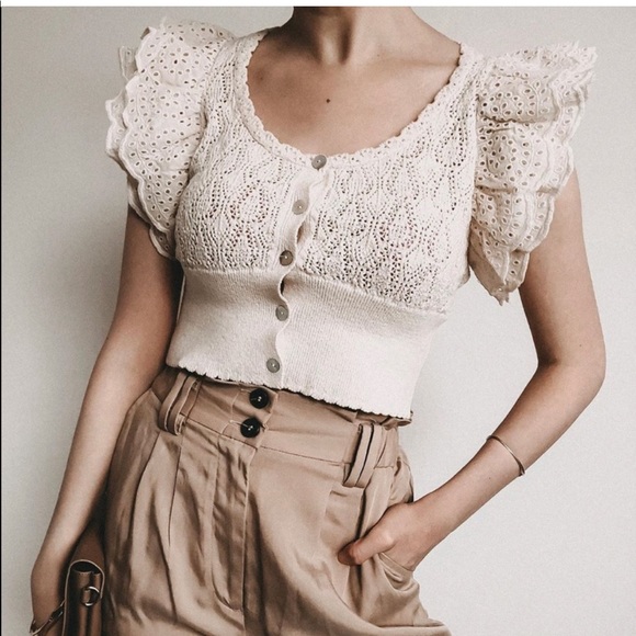 NWT Zara Pointelle Cropped Top - Picture 7 of 7
